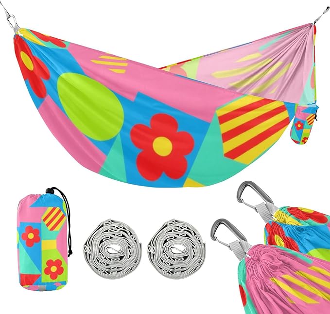 Colorful Geometric Shapes Red Flowers 330lb Capacity Outdoor Hammock Tree Hammock for Outside Camping Essentials hamacas para adultos
