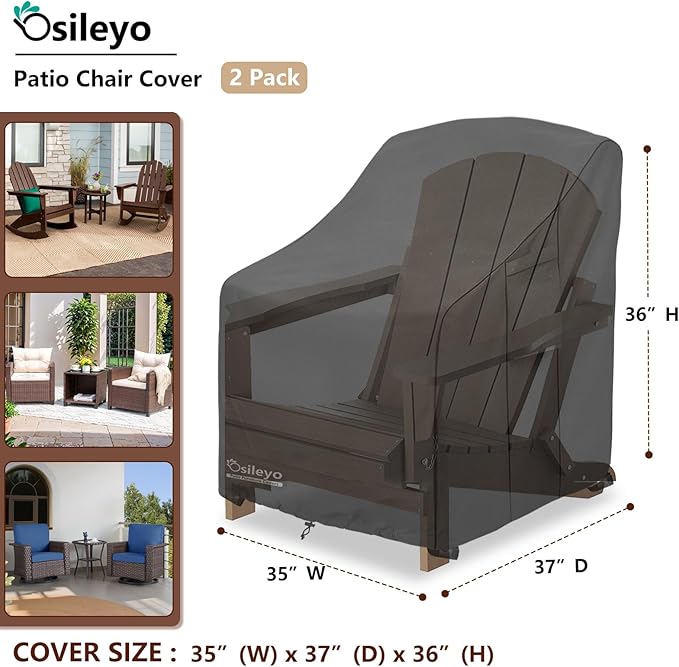 Patio Chair Cover 35W x 37D x 36H inches,Waterproof Heavy Duty Outdoor Furniture Covers for Patio Adirondack Chair 2 Pack（Black）