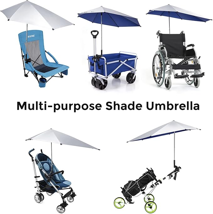 G4Free UPF 50+ Height Adjustable Chair Umbrella with Universal Clamp for Beach Chair, Golf Cart, Wheelchair, Stroller, Bleacher, Patio (Blue)