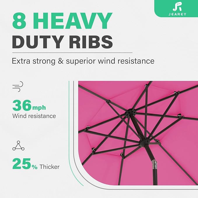 JEAREY 9' 2-Tiers Patio Umbrellas Outdoor Market Table Umbrella w/Push Button Tilt/Crank, 8 Sturdy Ribs, UV Protection Waterproof Sunproof(Rose Pink)