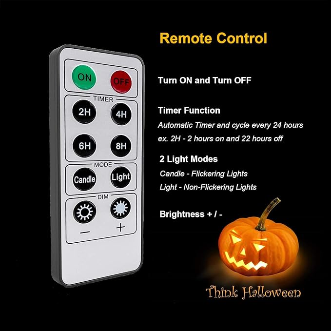 3 PCS Halloween Pumpkin Lights with Remote and Timer Battery Operated LED Decorative Bright Flickering Flameless Candle Set Bulk for Jack-O-Lantern Décor Party Home Christmas Decorations, Orange Color
