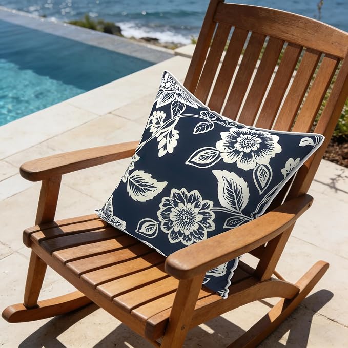 LVTXIII Set of 2 Patio Throw Pillows Covers Waterproof 20x20 Fade Resistant Outdoor Throw Pillow Case, Fluffy Decorative Garden Toss Pillow Covers for Home Patio Coach Sofa Use, Elegant Vines Navy