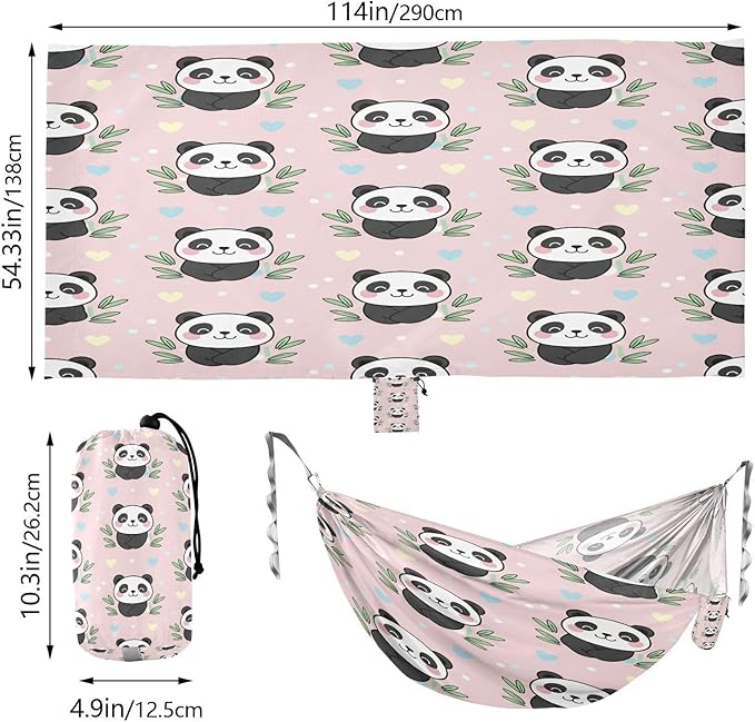 Hammocks for Outside Cute Pandas Camping Hammock Portable Hammocks with Tree Straps and Carry Bag Camping Accessories for Hiking Beach Outdoor