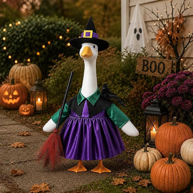 Celltestria Halloween Goose Outfit Witch Lawn Porch Goose Clothes Fall Halloween Crow Goose Costume for 23" Geese Outdoor Patio Yard Lawn Decoration