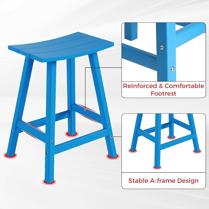 Costaelm Outdoor Bar Table, 37" Counter Height Round Patio Cocktail Bar Table, Patio Bar Table 3-Pieces Set Bistro Dining Table Pub Table for Deck, Backyard, Garden, Pacific Blue