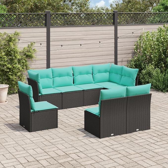 8 Piece Patio Sofa Set with Cushions, Outdoor Sofa Sets Garden Lounge Set Outdoor Dining Sets Patio Conversation Set for Garden Exhibition Piazza Poolside Black Poly Rattan