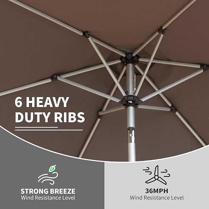 Domi 7.5FT Patio Umbrella, Outdoor Table Umbrella with Aluminum Pole, UV Protection Waterproof Market Sun Umbrella with Push Button Tilt and Crank for Garden, Deck, Backyard, Pool (Gray)