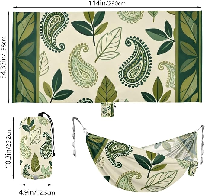 Leaf and Paisley Hammocks for Camping with Portabl Carry Bag Portable Hammock Indoor Outdoor Patio