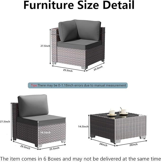14 Pieces Outdoor Patio Furniture Set,Outdoor Sectional Furniture All Weather PE Rattan Wicker Patio Conversation Set with 2 Coffee Tables and 12 Thickened Cushions,Grey