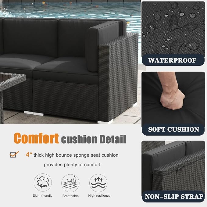 Patio Furniture Set with Fire Pit Table, 13 Pieces Outdoor All-Weather Wicker Conversation Sectional Chair Sofa Set with 4 Swivel Chairs
