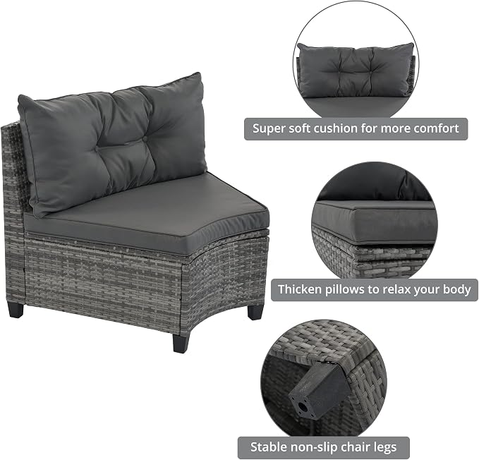 8-pieces Outdoor Patio Half-Moon Sectional Sofa Sets With Rectangular Coffee Table, All Weather PE Rattan Wicker Curved Sofa Set, Water-resistant and UV Protected Conversation Sets (Gray 8-piecesr)