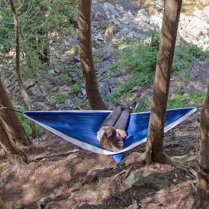 Vivere Double Parachute Camping Hammock, Includes Stuff-Sack (Navy/White)