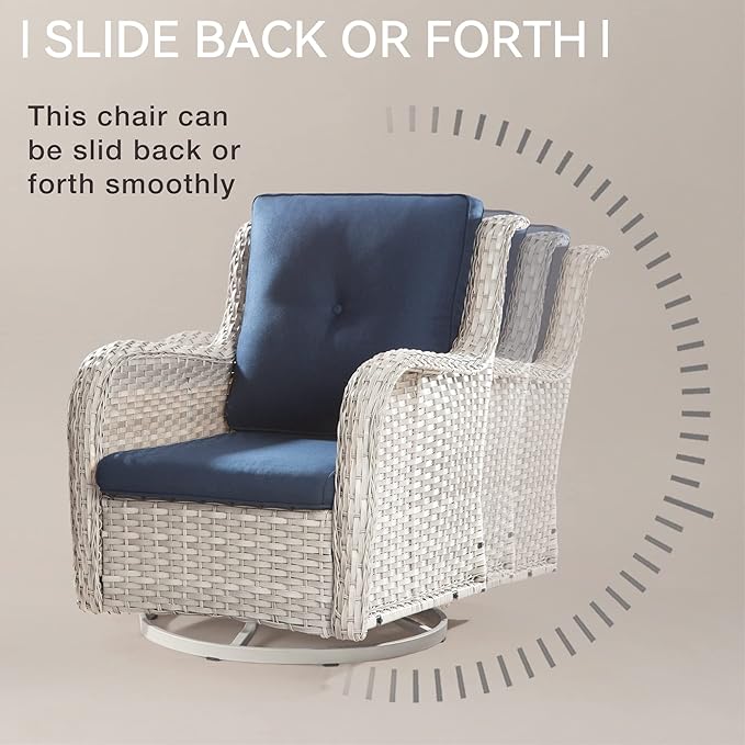 Joyside Outdoor Rocker Swivel Patio Chairs Set of 4 with 2 Matching Side Tables - 6 Pieces Patio Wicker Conversation Set with Premium & Soft Fabric Cushions(Light Grey/Blue)