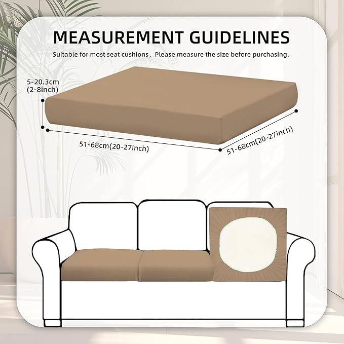 BIETYONE 8Pcs Stretch Patio Cushion Covers,Outdoor Couch Covers Replacement,Outdoor Couch & Sofa Slipcovers,for Patio Furniture Cushion Covers,Washable Reusable Furniture Protector (Khaki, Cover Only)