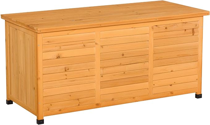 Wooden Deck Box, 75 Gallon Yellow Outdoor Storage Container with Aerating Gap, Weather-Resistant Finish for Patio Cushions Garden Tools Backyard Organizer