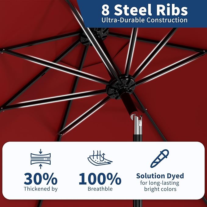 9FT Outdoor Patio Umbrella, 8 Ribs Market Table Umbrella with Tilt & Crank, UV-Resistant Waterproof for Pool, Deck, Backyard, Red