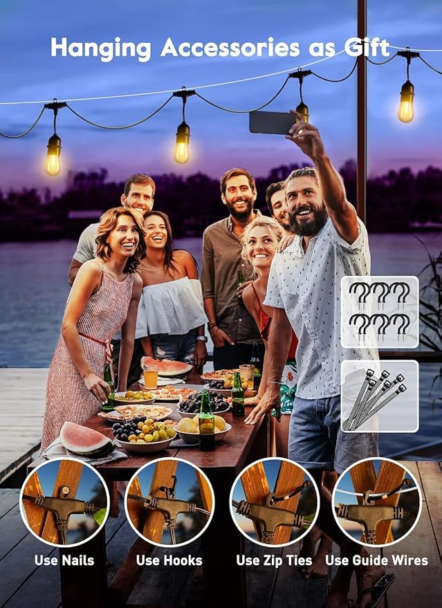 Brightown Outdoor String Lights, 112FT 35 Bulbs Shatterproof Patio Lights with Remote, IP65 Waterproof Dimmable Hanging Connectable LED Outdoor Lights for Backyard, Bistro, Porch, Deck, Balcony