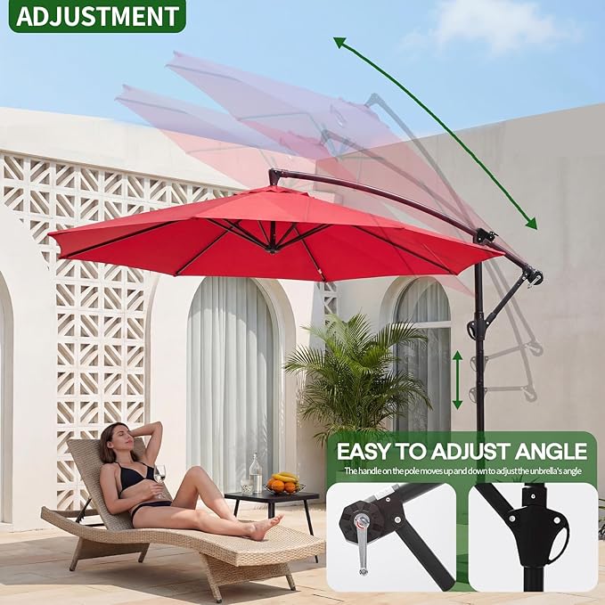 10FT Patio Umbrella, Offset Cantilever Outdoor Patio Table Umbrella, UV Protection, Fade Resistant Fabric, Easy Tilt Adjustment for Pool, Deck, Garden, Backyard
