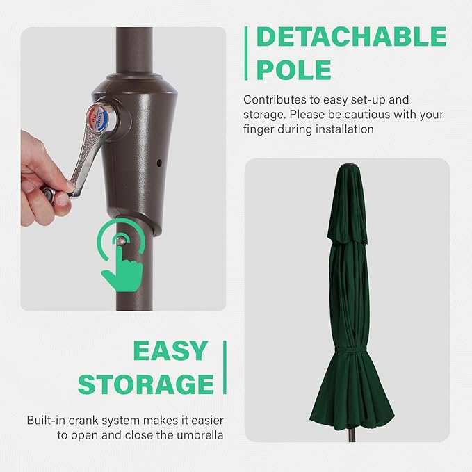 JEAREY 9' 2-Tiers Patio Umbrellas Outdoor Table Market Umbrella w/Push Button Tilt/Crank, 8 Sturdy Ribs, UV Protection Waterproof Sunproof(Dark Green)