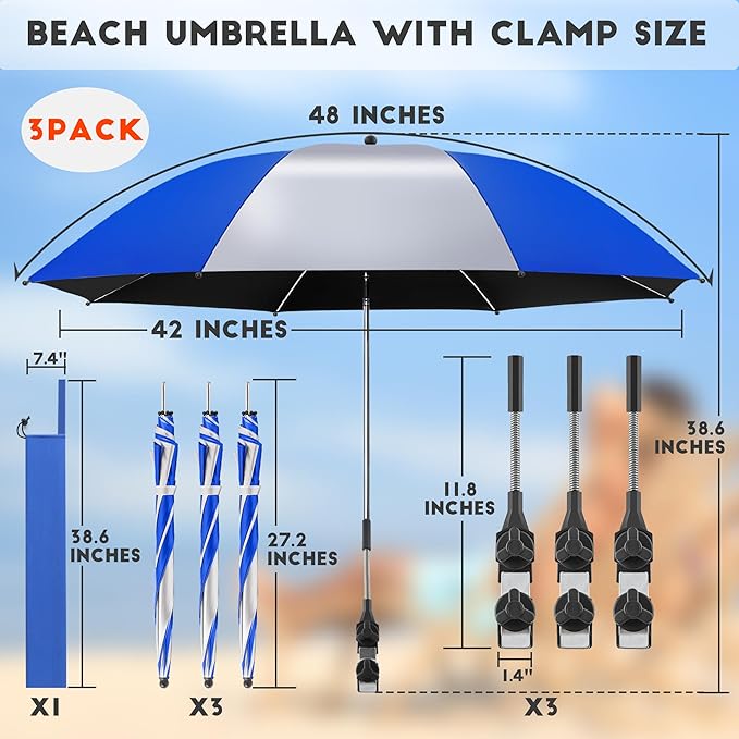 Beach Umbrella, 360 ° Chair Umbrella with Clamp, UPF50+ Shade for Beach, Sand, Patio, Yard (Not Includ Chair)