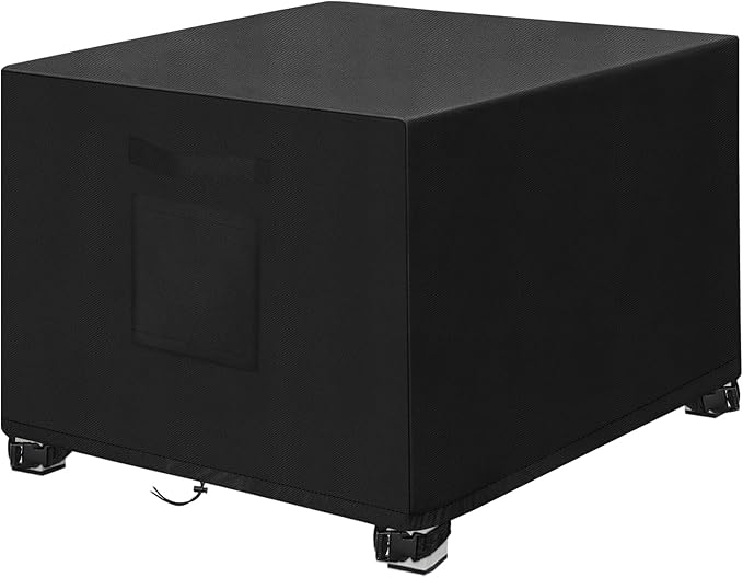 LYHNMW Outdoor Patio Ottoman Cover, 1PCS 25"L x 25"W x 17"H Waterproof Furniture Covering Protector, 600D Heavy Duty Patio Furniture Cover with Padded Handles(Black)