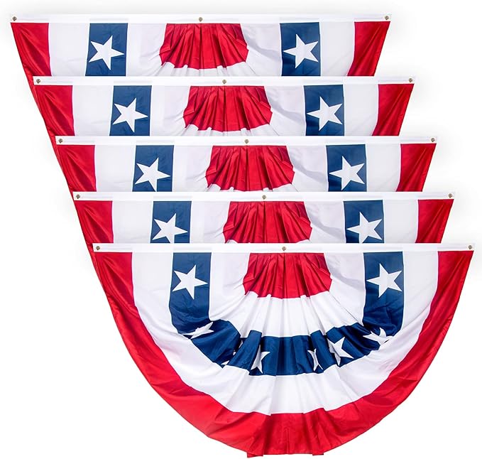 3x6Ft American Bunting Flags Outdoor, Patriotic Bunting for 250th Anniversary 4th of July Decorations, Memorial Day Patriotic Decorations, USA Pleated Fan Flag for Outdoor Indoor Use (Set of 5)