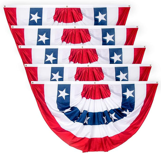 3x6Ft American Bunting Flags Outdoor, Patriotic Bunting for 250th Anniversary 4th of July Decorations, Memorial Day Patriotic Decorations, USA Pleated Fan Flag for Outdoor Indoor Use (Set of 5)