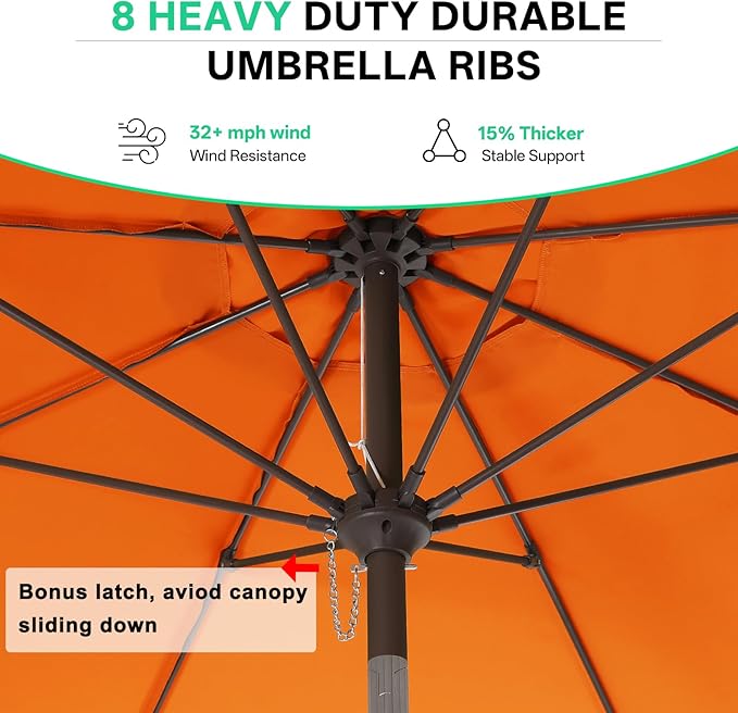 ABCCANOPY 9ft Scalloped Patio Umbrella, Outdoor Table Umbrella with Tilt and Crank, Fiberglass Ribs Deck Umbrella for Patio, Pool, Garden, Picnic (Orange)