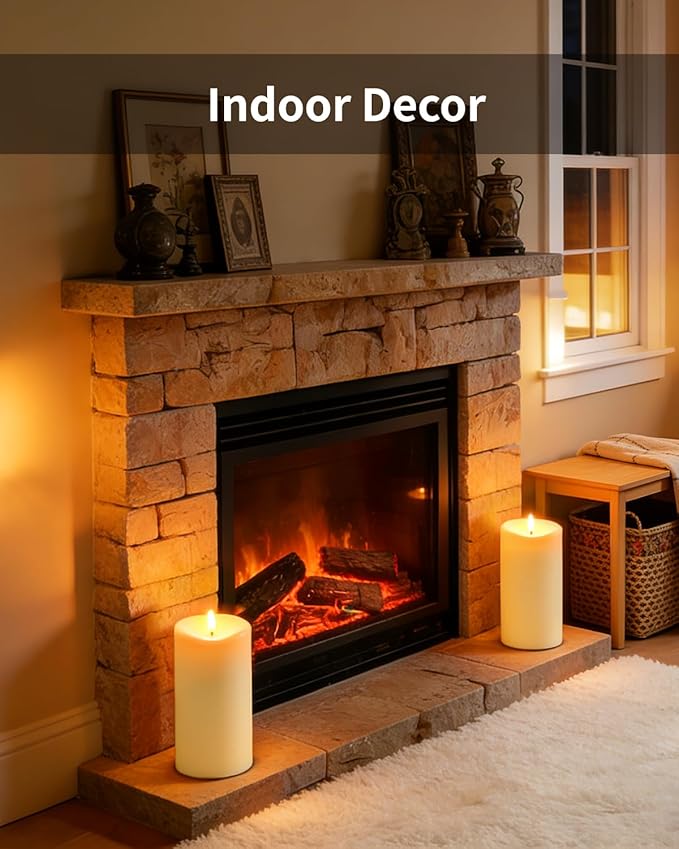 10" x 5" Large Outdoor Candles with Timer Waterproof Flickering LED Flameless Candle Battery Operated with Remote Fake Pillar Candle Realistic for Patio Porch Lantern (Ivory)