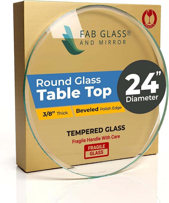 24" Inch Round Glass Table Top 3/8" Thick Tempered Beveled Edge by Fab Glass and Mirror