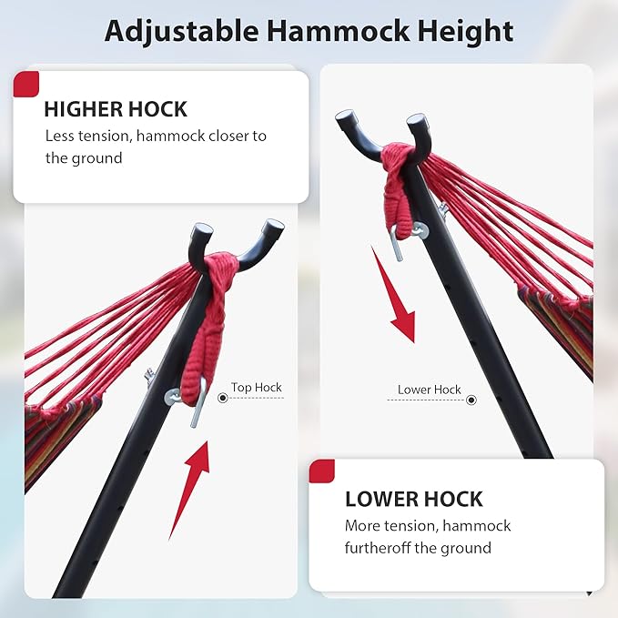 Camping Hammock with Stand - Heavy Duty 400lb Portable Outdoor Double Hammock Set with Carry Bag, Space Saving No Trees Needed 2 Person Hammock for Backyard, Beach, Deck (Red)