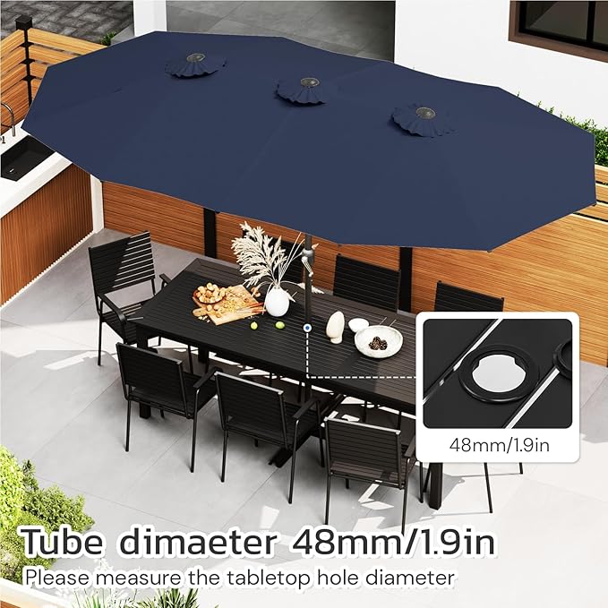 AECOJOY 15x9ft Double-Sided Patio Umbrella Outdoor Market Umbrella Large Umbrella Table 177''x104'' Umbrellas with Crank Air Vents for Deck Pool Patio (1.9" Pole, Dark Blue)