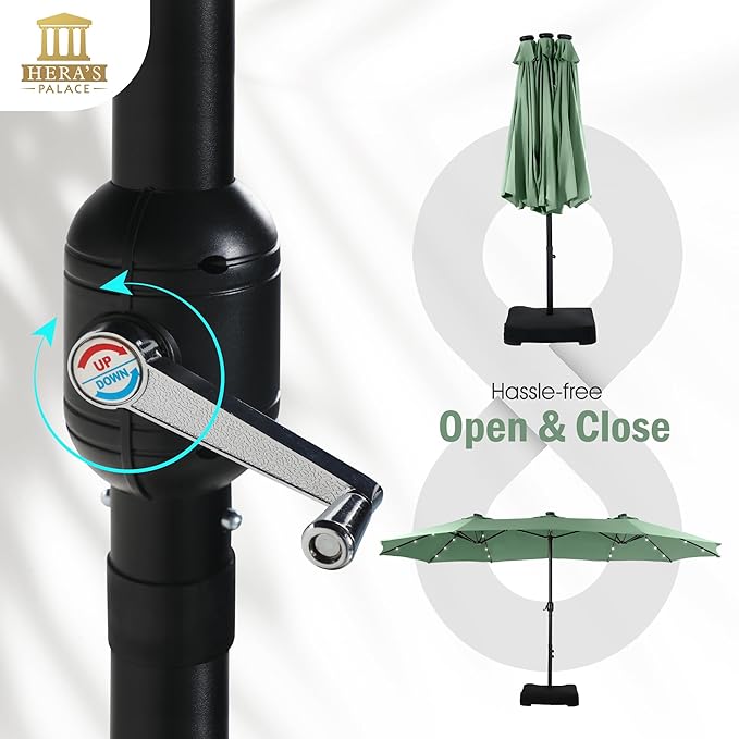 HERA'S PALACE 15ft Patio Umbrella with Base Included Double Sided Outdoor Umbrella for Patio Table Umbrella Outdoor 36 LED Solar Lights for Garden