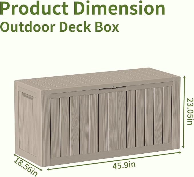 85 Gallon Outdoor Storage Box Waterproof, Large Deck Box Durable Resin Storage Bin with Lid for Patio Furniture Cushions Garden Tools (Gray, 85 Gallon)