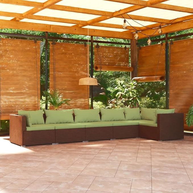 Patio Lounge Set with Cushions,Outdoor Table and Chairs Set,Terrace Conversation Set Furniture,Outdoor Furniture,for Garden,Backyard,6 Piece Poly Rattan Brown