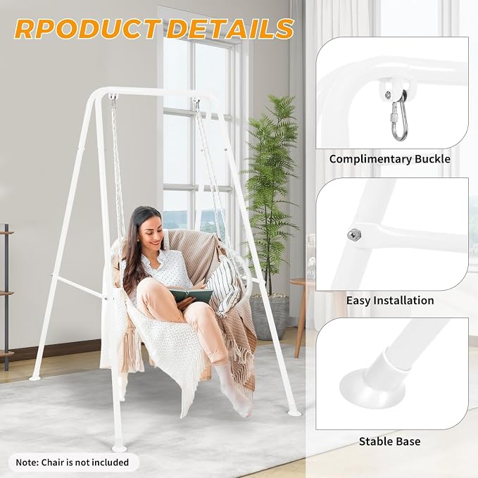 Swing Stand Only, Hammock Chair Stand, Heavy-Duty Metal Stand, Multi-Use Swing Frame for Indoor and Outdoor, Backyard, Max Load 300lbs, Hammock Chair not Included (White)