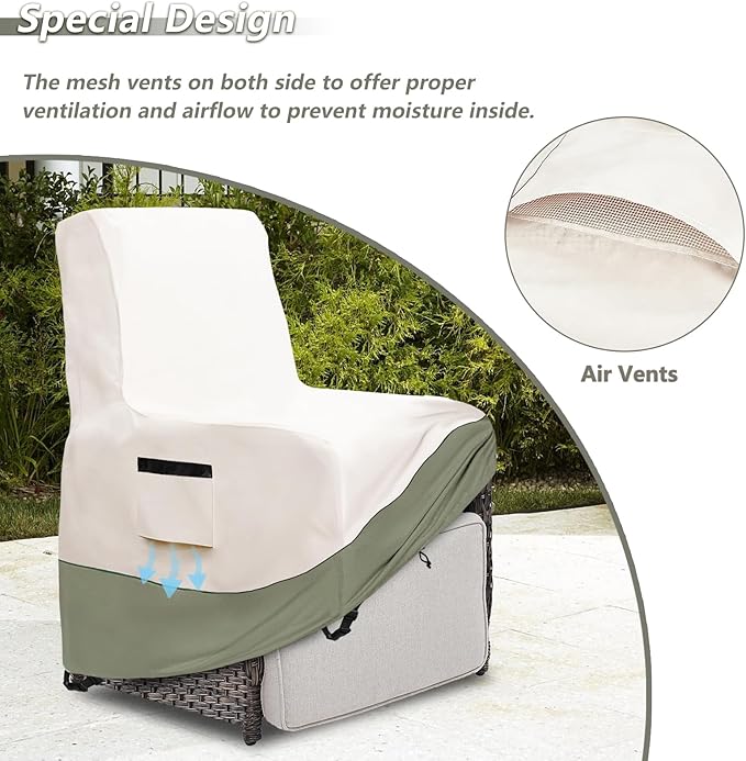 Outdoor Recliner Chair Covers,Patio Swivel Chair Covers,600D Heavy Duty Waterproof Patio Rocking Chairs Cover,Outdoor Furniture Covers for All Weather Protection.White&Grayish Green