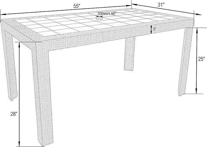 LeisureMod Mace Modern Weave Design Outdoor Patio Rectangle Dining Table (Black)