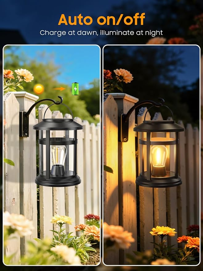 Solar Lantern Outdoor Waterproof, 2 Pack Bright Hanging Solar Lights for Outside Decorative, Upgraded Solar Powered Lanterns LED Lighting for Garden Patio Porch Decor Gifts (Warm Light)