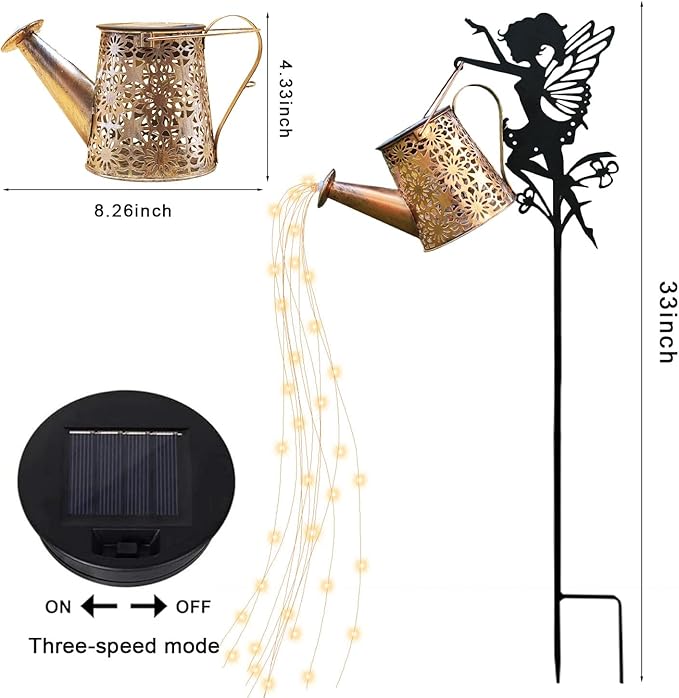 2Pack Solar Watering Can Lights,Waterproof Hollowed-Out Retro Metal Outdoor Lights,Fairy Solar Garden Lights Outdoor Decoration Gifts for Mom Grandma(Angel 1 Style)