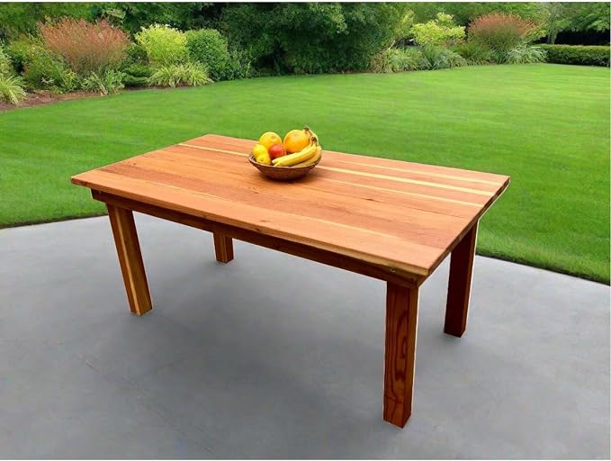 Afuera Living 84" Farmhouse Solid Redwood Patio Dining Table, Natural Heart Stain Finish, Rectangular, Weather Resistant, Durable Outdoor Table for Garden, Backyard, or Outdoor Dining Use