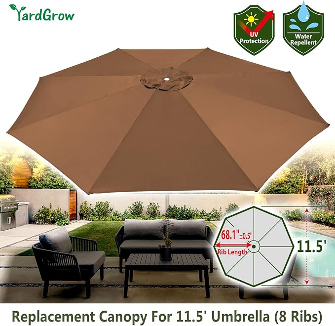 YardGrow 11.5ft 8 Ribs Umbrella Canopy Replacement for Patio Umbrella, Frame NOT Included, Umbrella Replacement Canopy ONLY