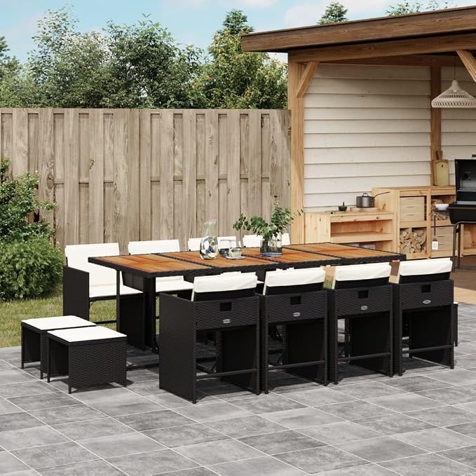 13-Piece Patio Dining Set, Poly Rattan Garden Furniture, Outdoor Table and Chair Set with Cushions for Backyard, Garden, and Deck, Space-Saving Cube Design