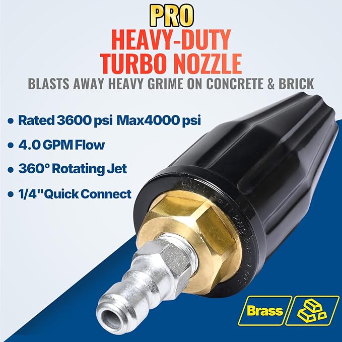YAMATIC Pressure Washer Tips Turbo Nozzle Rated 3600 PSI Max. 4000 PSI, 360° Rotating Turbo Spray Tips for Power Washer with 1/4" Quick Connector, 4.0 GPM