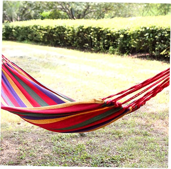 Portable Canvas Camping Hammock Swing with Striped Design, 190x85cm Outdoor Hanging Chair for Garden and Patio, Lightweight and Compact for Travel and Backyard Relaxation