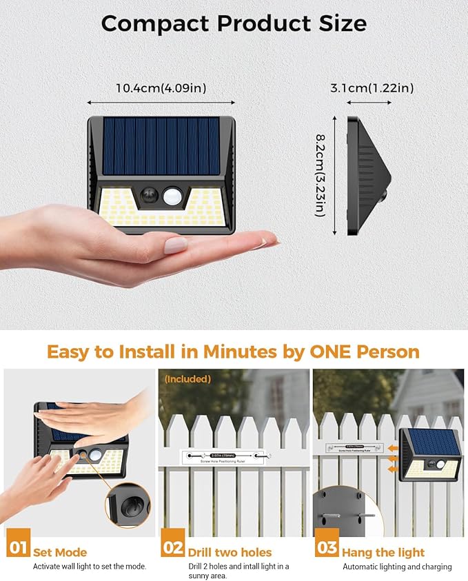 Vighep 12 Pack Solar Fence Lights, Motion Sensor Deck & Wall Lights - Warm White LED, Wireless, Waterproof, Outdoor for Yard, Steps & Garden - Black