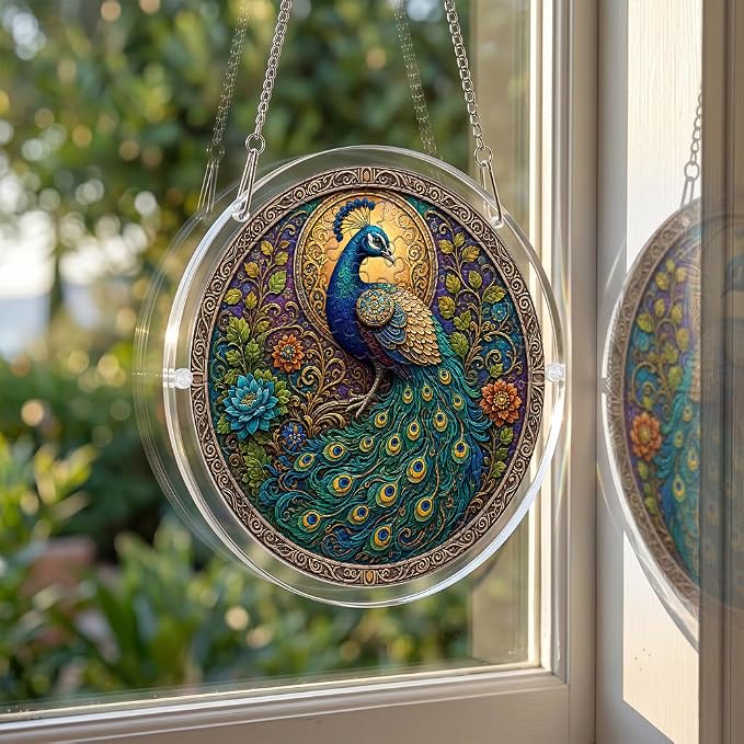 Acrylic Puzzle Suncatcher, Peacock Sun Catcher Jigsaw Puzzle Window Hanging, Acrylic Puzzles Kit Home Garden Decor, Mothers Day Birthday Gifts for Mom, Wife, Sisters, 7.87 inch