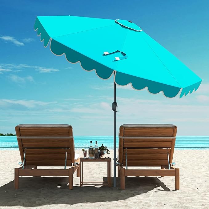 HAPPYGRILL 10 FT Patio Umbrella, Market Table Umbrella w/Crank, Push Button Tilt, Ruffled Edges, Vented Top & 8 Ribs, Outdoor Sun Shade for Poolside Backyard Beach