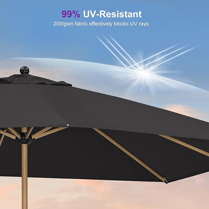 PURPLE LEAF 9' x 12' Patio Umbrella Outdoor Table Umbrella Rectangular Aluminum Market Umbrella with 8 Sturdy Ribs & Crank Outdoor Umbrellas for Garden Deck Patio, Black