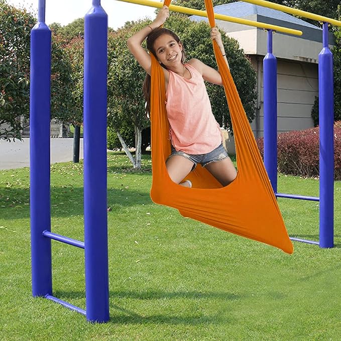 Sensory Swing for adults Indoor kids Therapy Swing Soothing Calming Snuggle Hammock durable strong fabric swing Excellent stretchability Includes Hanging Hardware ( Color : Orange , Size : 1M x 2.8M )